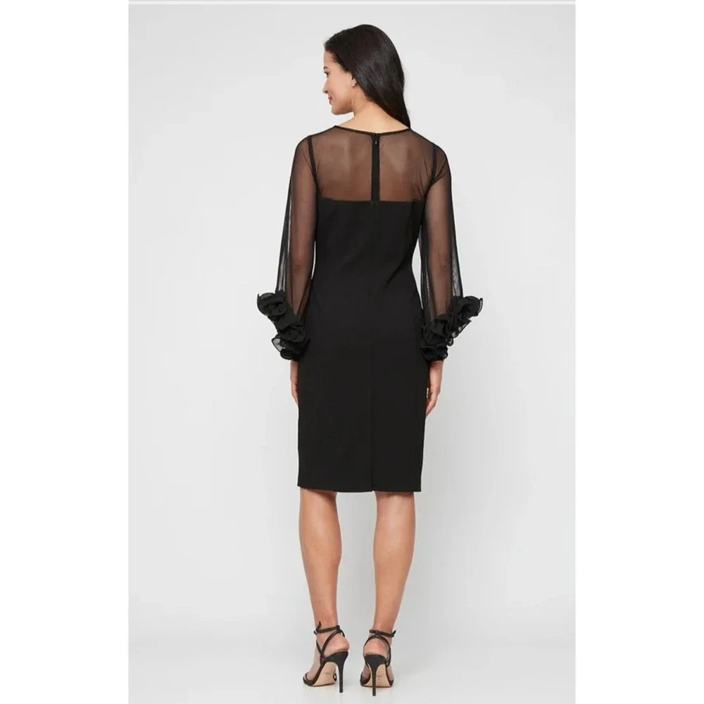 Alex Evenings Women's Size 12 Stretch Crepe Sheath Dress Illusion Neckline‎ NWT